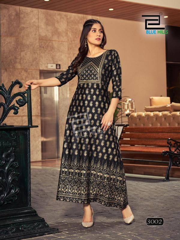 Blue Hills Reels Vol 03 Rayon Foil Printed Long Kurti Collection